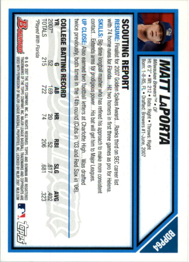 2007 Bowman Draft Baseball Part 1 Main Set (Paper) - Picture 228 of 316