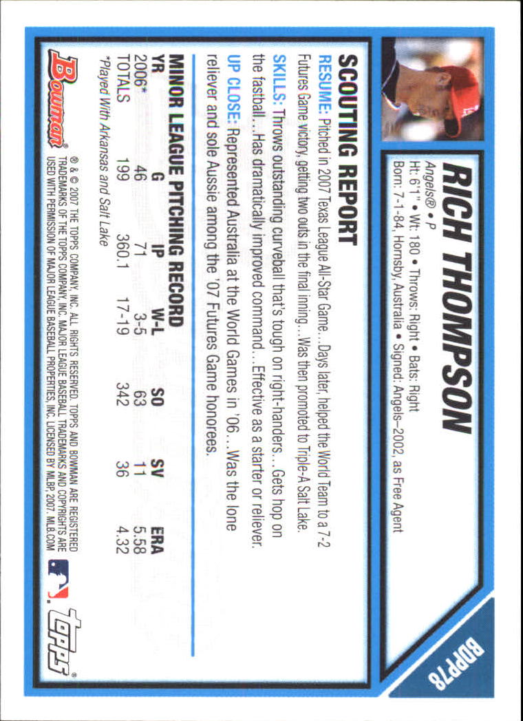 2007 Bowman Draft Baseball Part 1 Main Set (Paper) - Picture 252 of 316