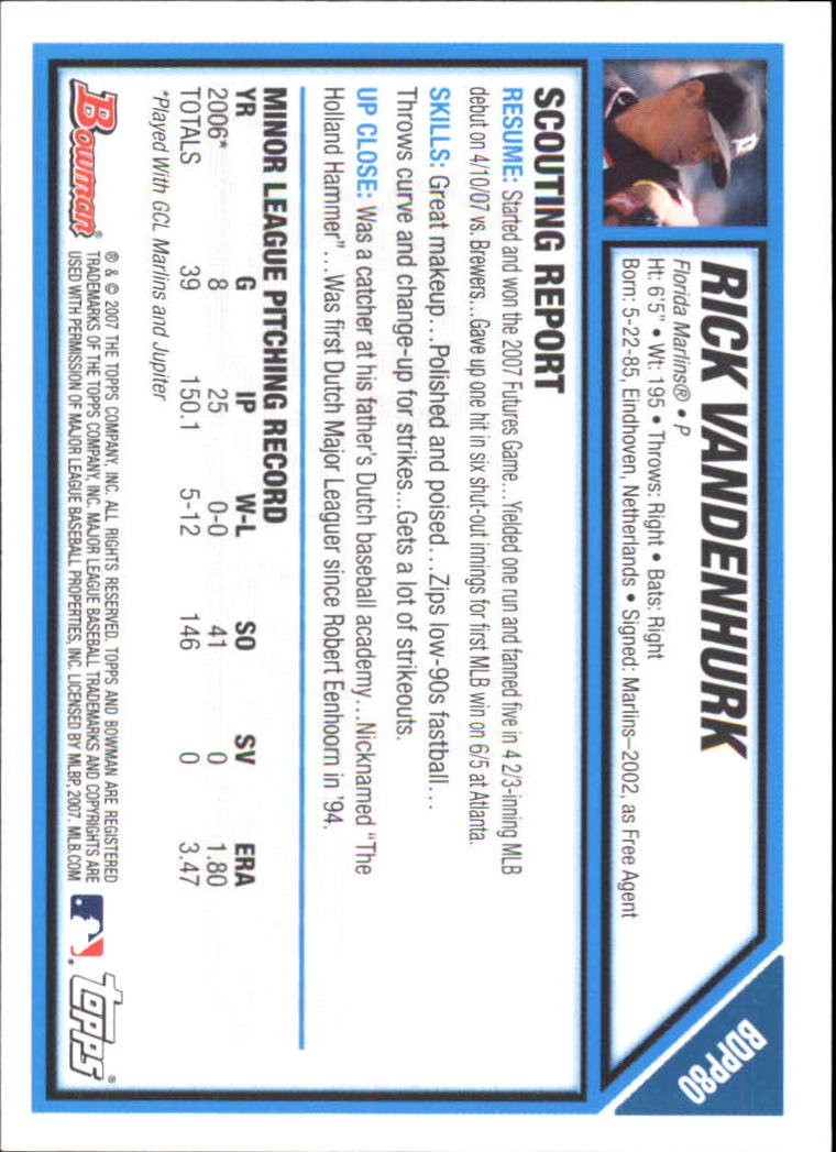 2007 Bowman Draft Baseball Part 1 Main Set (Paper) - Picture 256 of 316