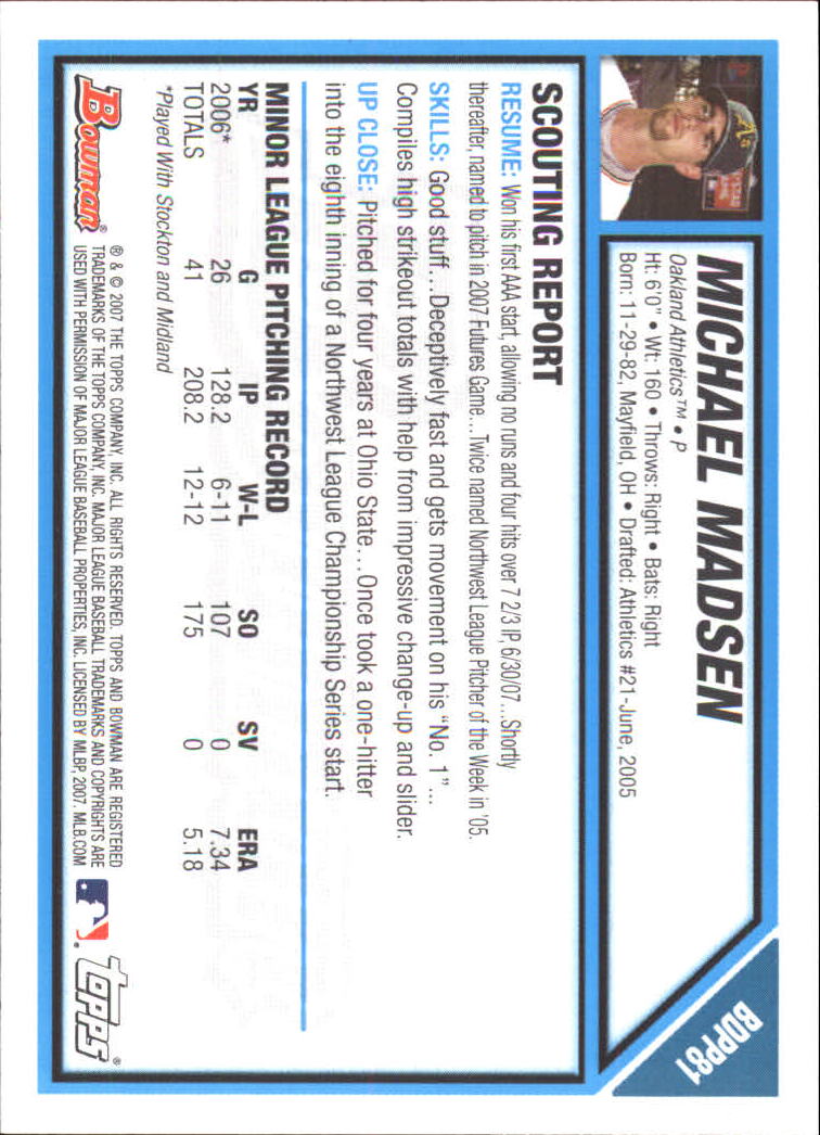 2007 Bowman Draft Baseball Part 1 Main Set (Paper) - Picture 258 of 316