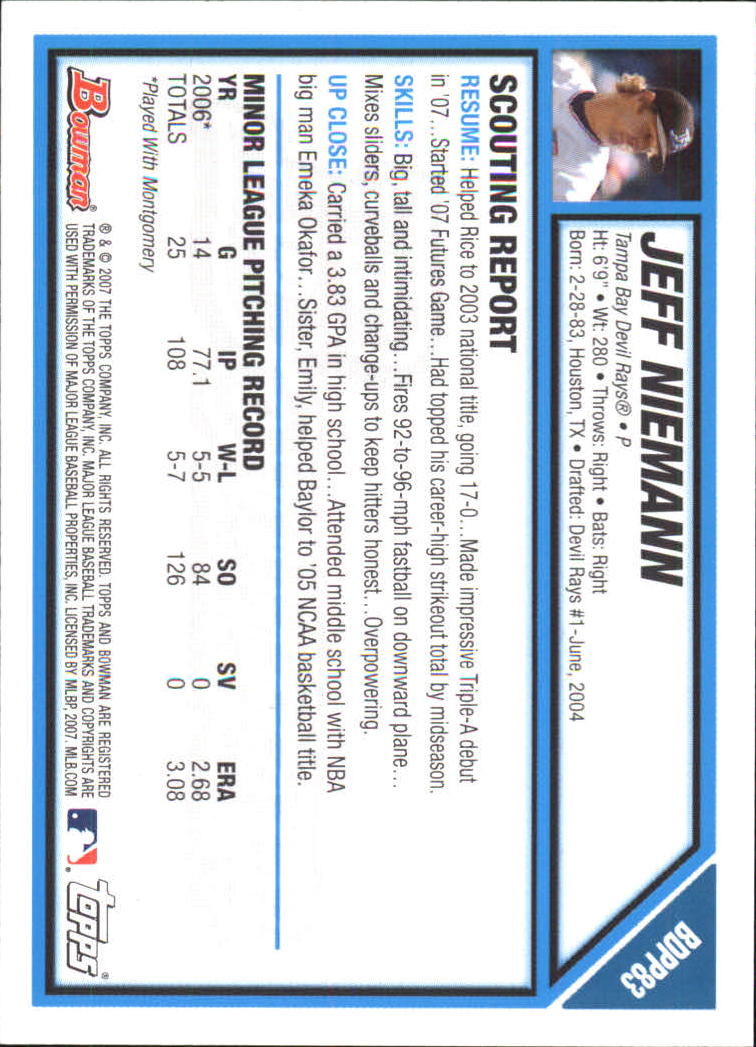 2007 Bowman Draft Baseball Part 1 Main Set (Paper) - Picture 262 of 316