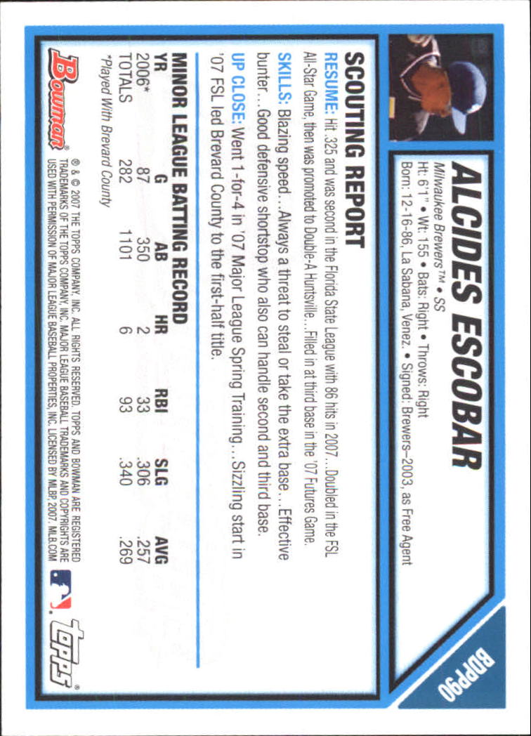 2007 Bowman Draft Baseball Part 1 Main Set (Paper) - Picture 276 of 316