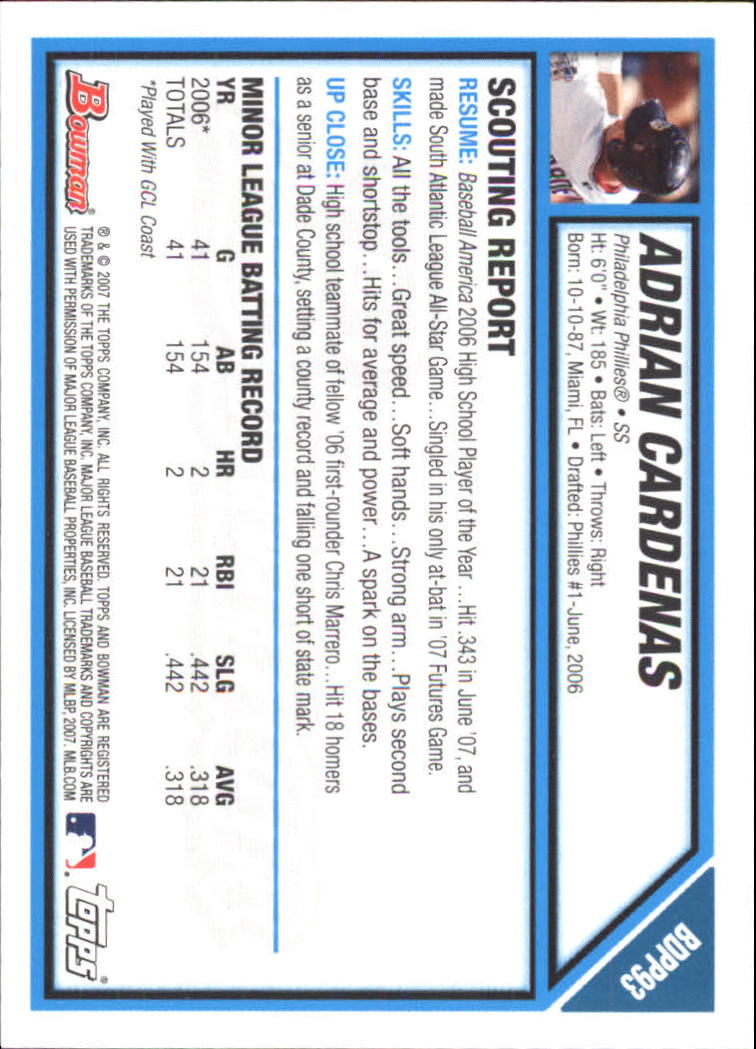2007 Bowman Draft Baseball Part 1 Main Set (Paper) - Picture 282 of 316