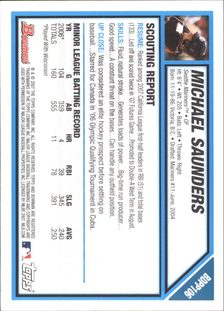 2007 Bowman Draft Baseball Part 1 Main Set (Paper) - Picture 308 of 316