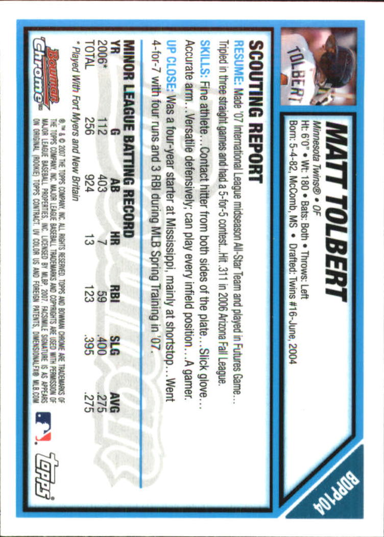 2007 Bowman Chrome Draft Baseball - Picture 320 of 360