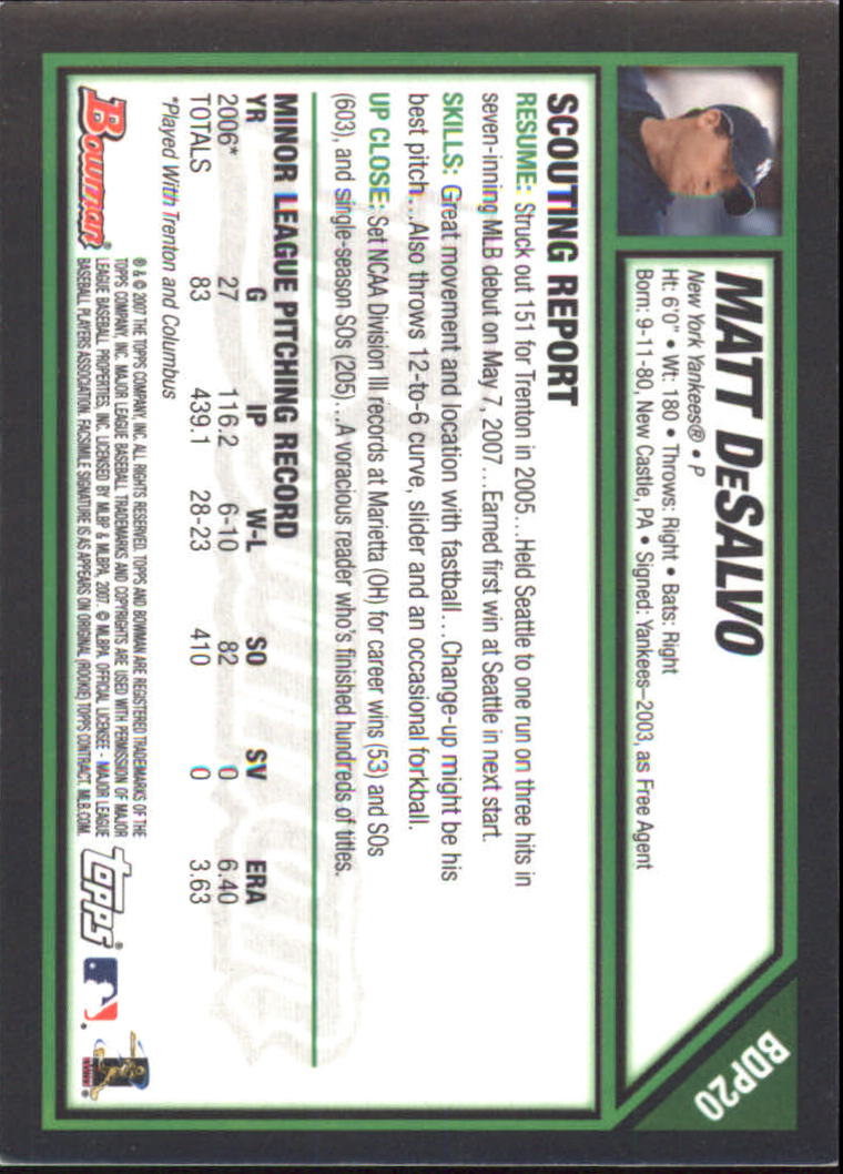 2007 Bowman Draft Baseball Part 2 Main Set (Paper) Parallel Cards - Picture 234 of 273