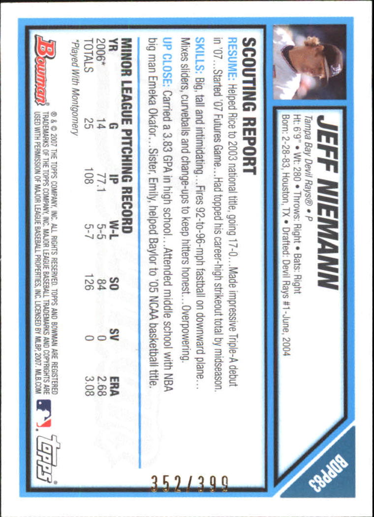 2007 Bowman Draft Baseball Part 2 Main Set (Paper) Parallel Cards - Picture 122 of 273
