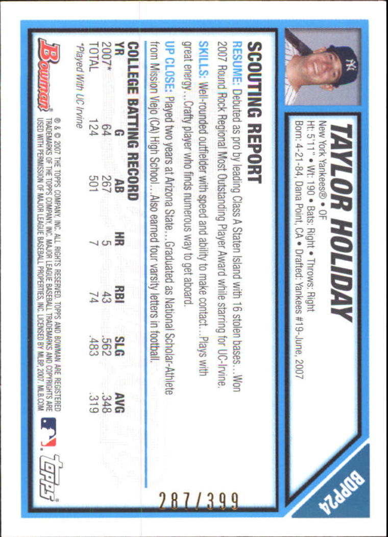2007 Bowman Draft Baseball Part 2 Main Set (Paper) Parallel Cards - Picture 11 of 273