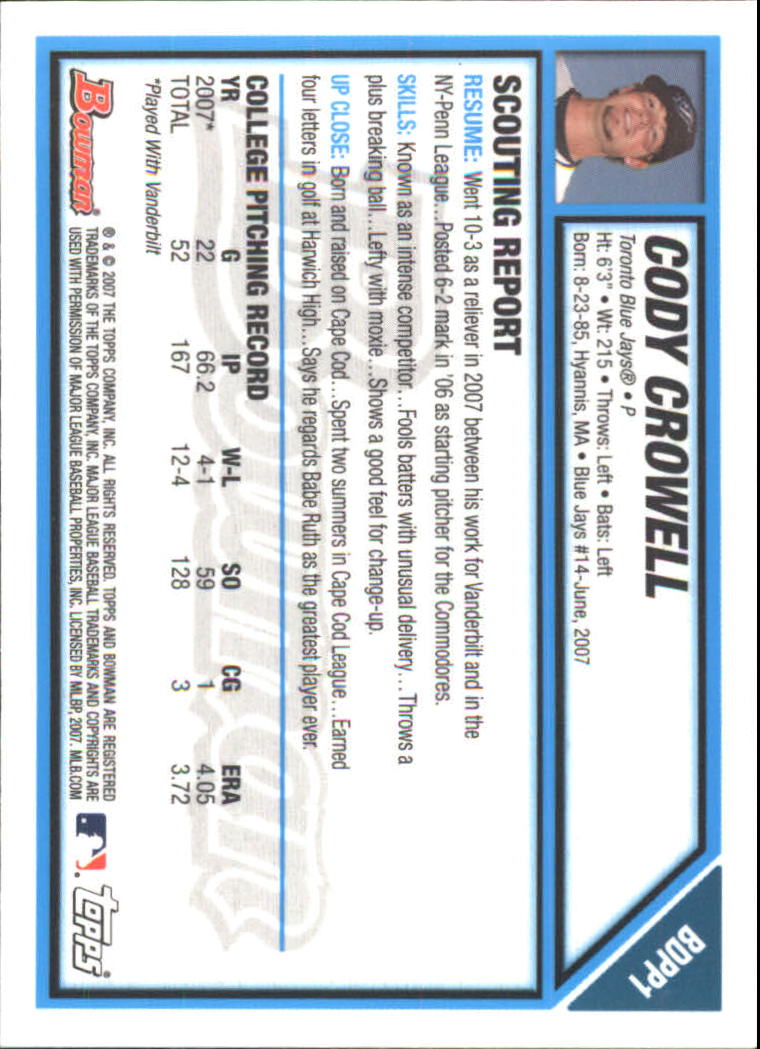 2007 Bowman Draft Baseball Part 2 Main Set (Paper) Parallel Cards - Picture 13 of 273