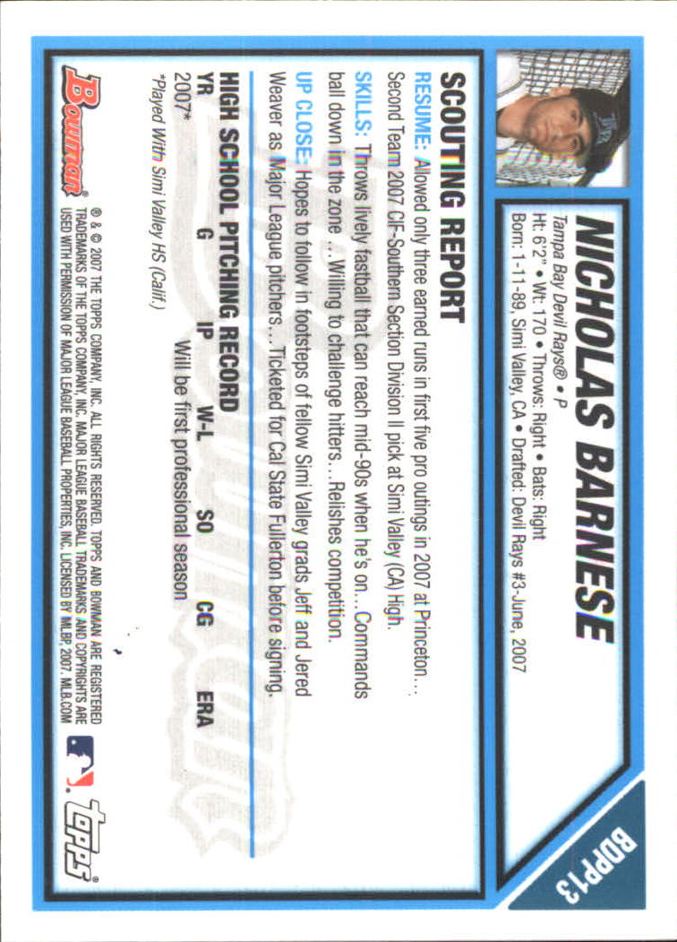 2007 Bowman Draft Baseball Part 2 Main Set (Paper) Parallel Cards - Picture 34 of 273