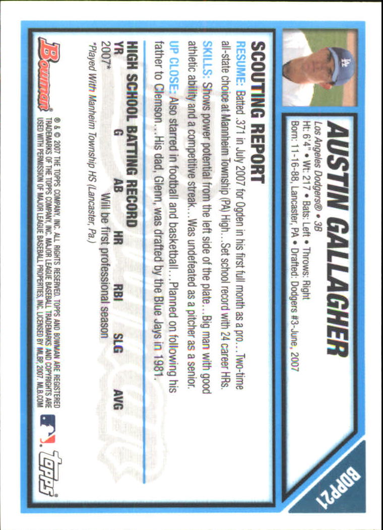 2007 Bowman Draft Baseball Part 2 Main Set (Paper) Parallel Cards - Picture 50 of 273
