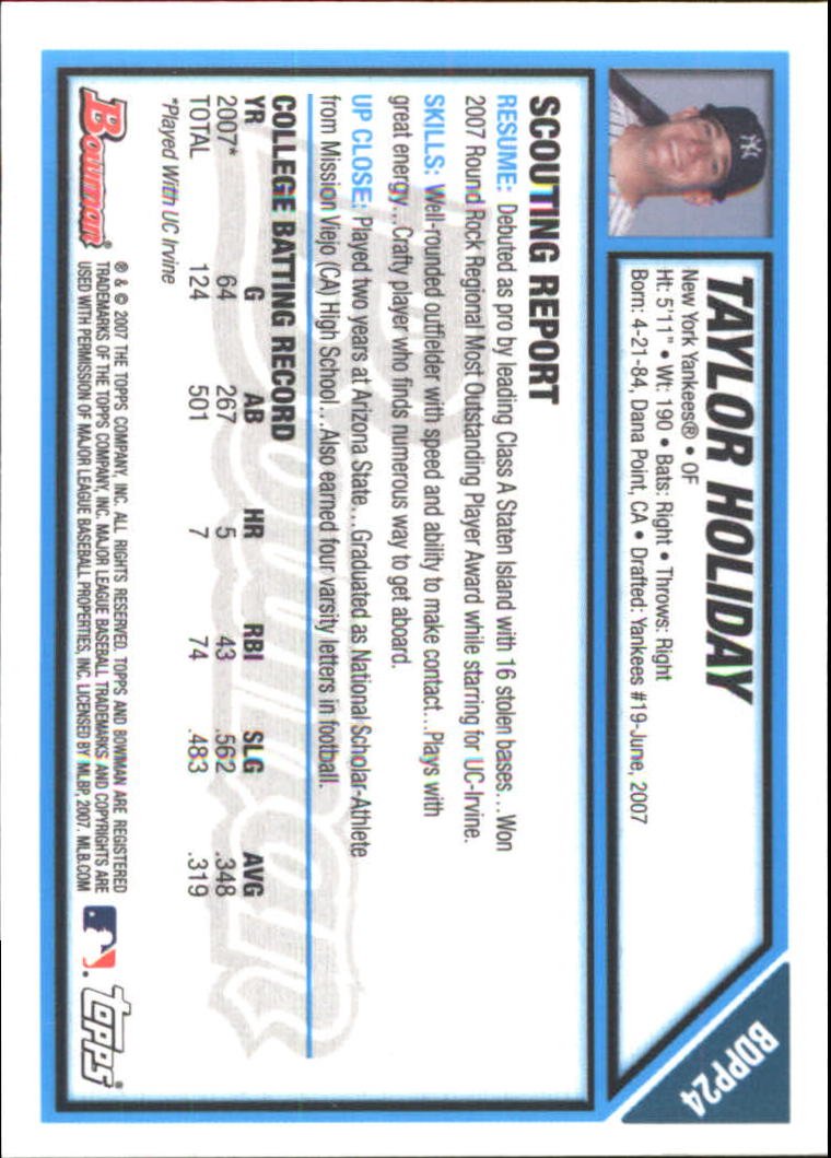 2007 Bowman Draft Baseball Part 2 Main Set (Paper) Parallel Cards - Picture 52 of 273