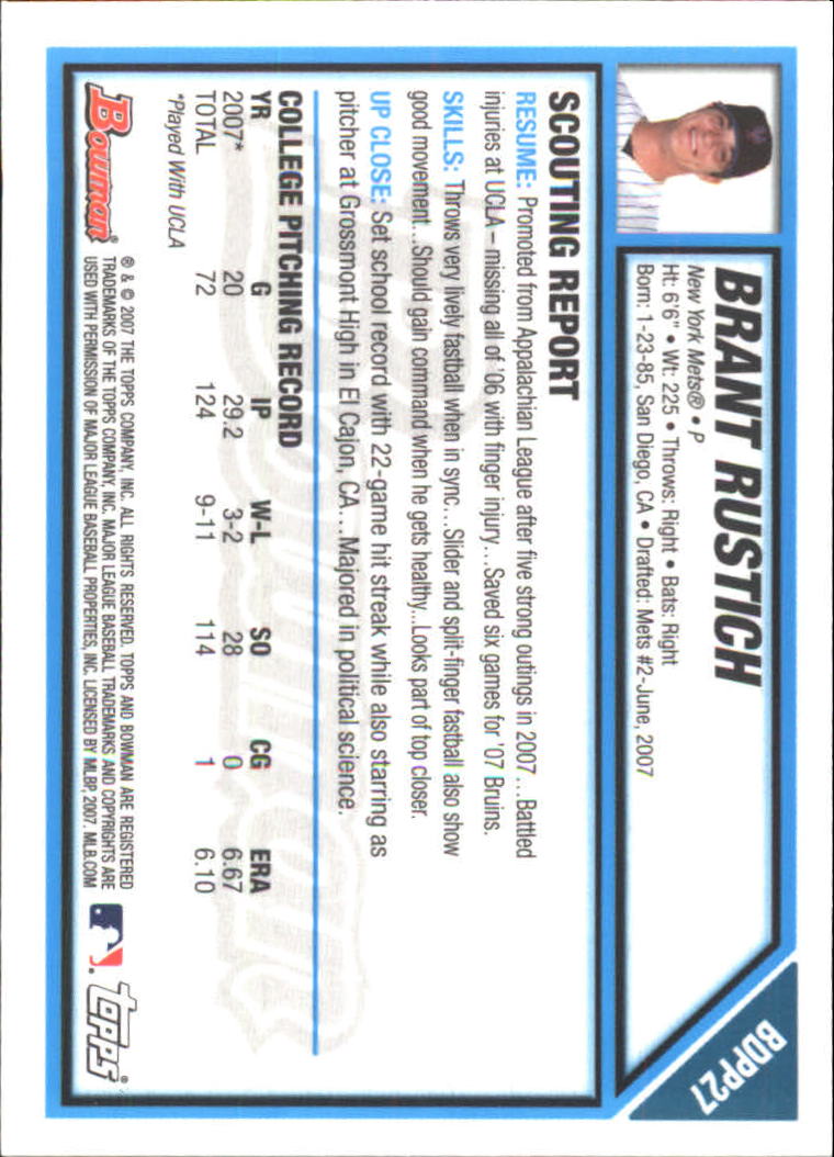 2007 Bowman Draft Baseball Part 2 Main Set (Paper) Parallel Cards - Picture 58 of 273