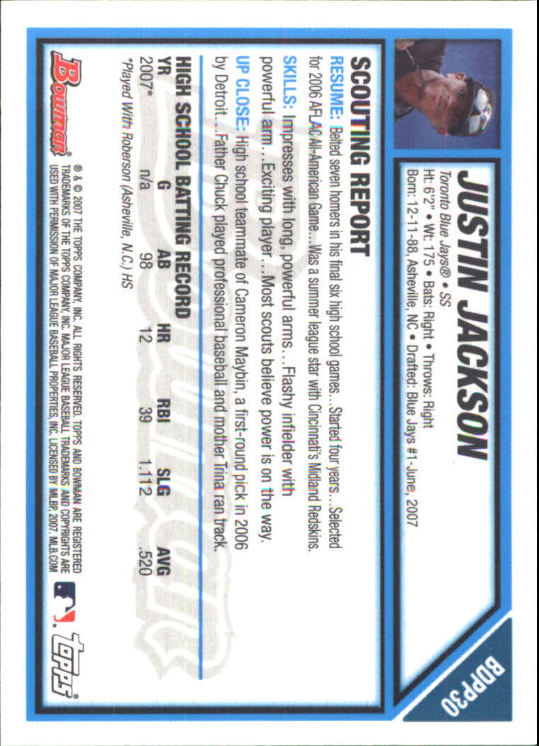2007 Bowman Draft Baseball Part 2 Main Set (Paper) Parallel Cards - Picture 62 of 273