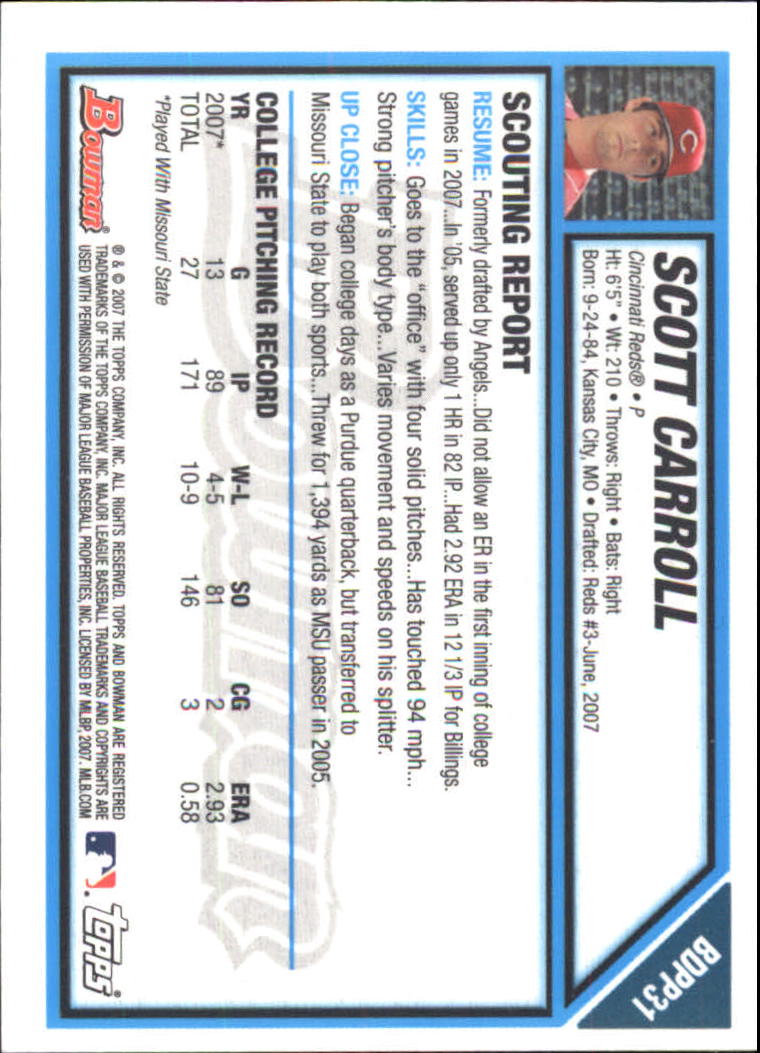 2007 Bowman Draft Baseball Part 2 Main Set (Paper) Parallel Cards - Picture 64 of 273