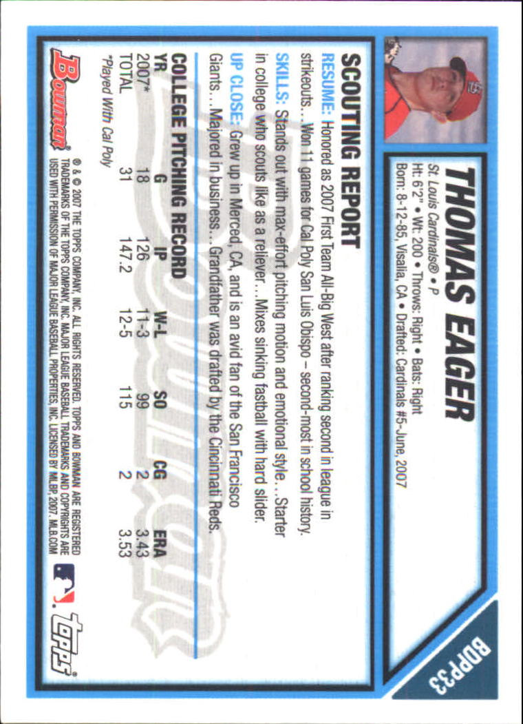 2007 Bowman Draft Baseball Part 2 Main Set (Paper) Parallel Cards - Picture 68 of 273
