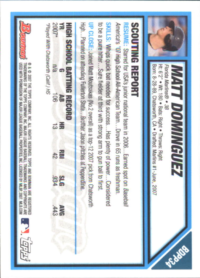 2007 Bowman Draft Baseball Part 2 Main Set (Paper) Parallel Cards - Picture 70 of 273