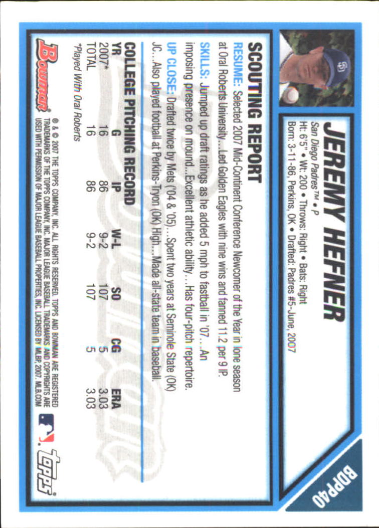 2007 Bowman Draft Baseball Part 2 Main Set (Paper) Parallel Cards - Picture 79 of 273