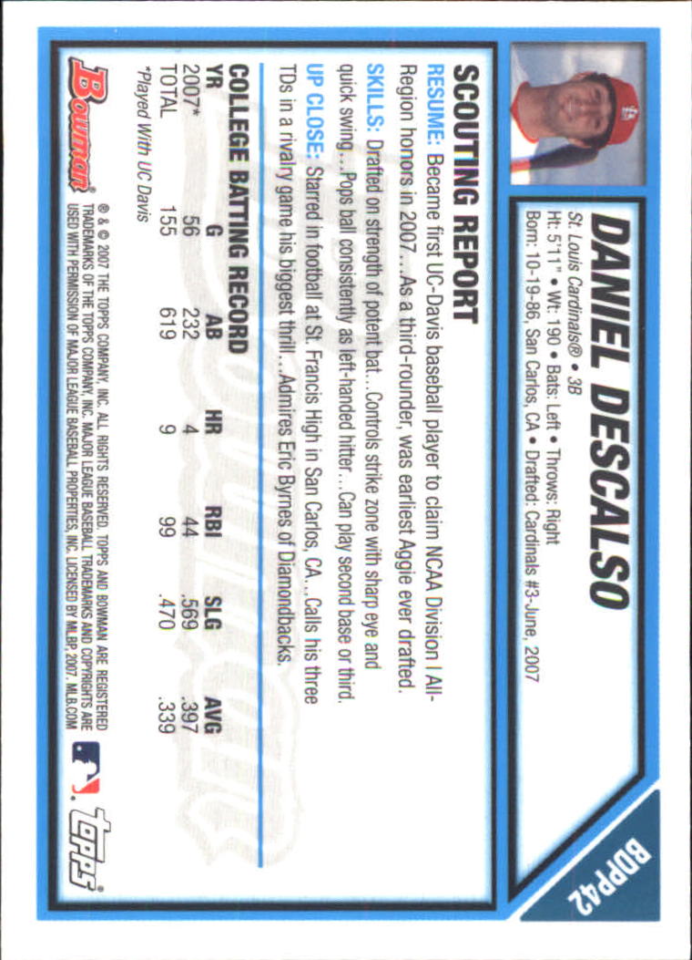 2007 Bowman Draft Baseball Part 2 Main Set (Paper) Parallel Cards - Picture 83 of 273