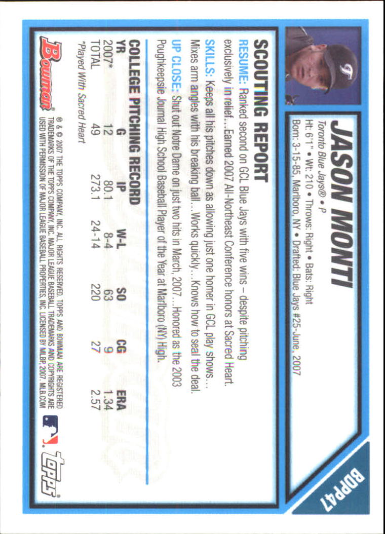 2007 Bowman Draft Baseball Part 2 Main Set (Paper) Parallel Cards - Picture 93 of 273