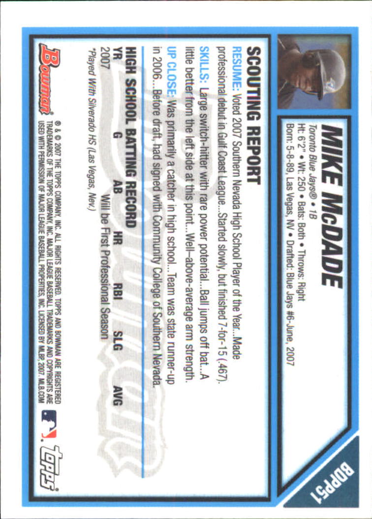 2007 Bowman Draft Baseball Part 2 Main Set (Paper) Parallel Cards - Picture 99 of 273