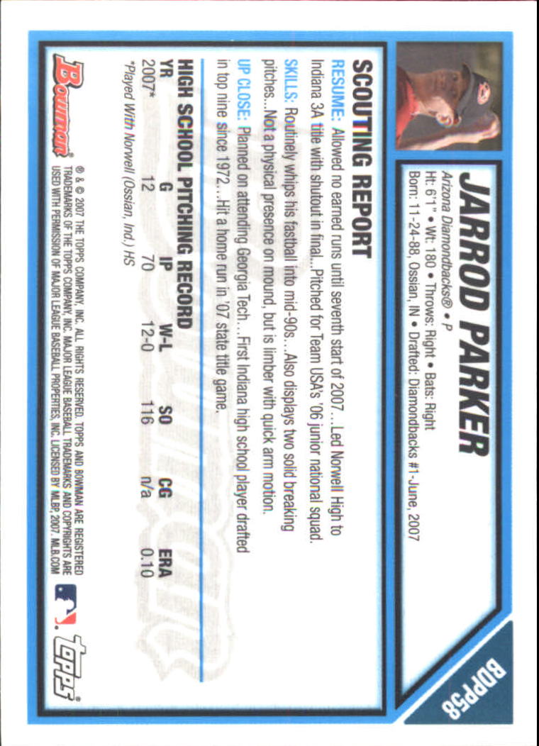 2007 Bowman Draft Baseball Part 2 Main Set (Paper) Parallel Cards - Picture 107 of 273