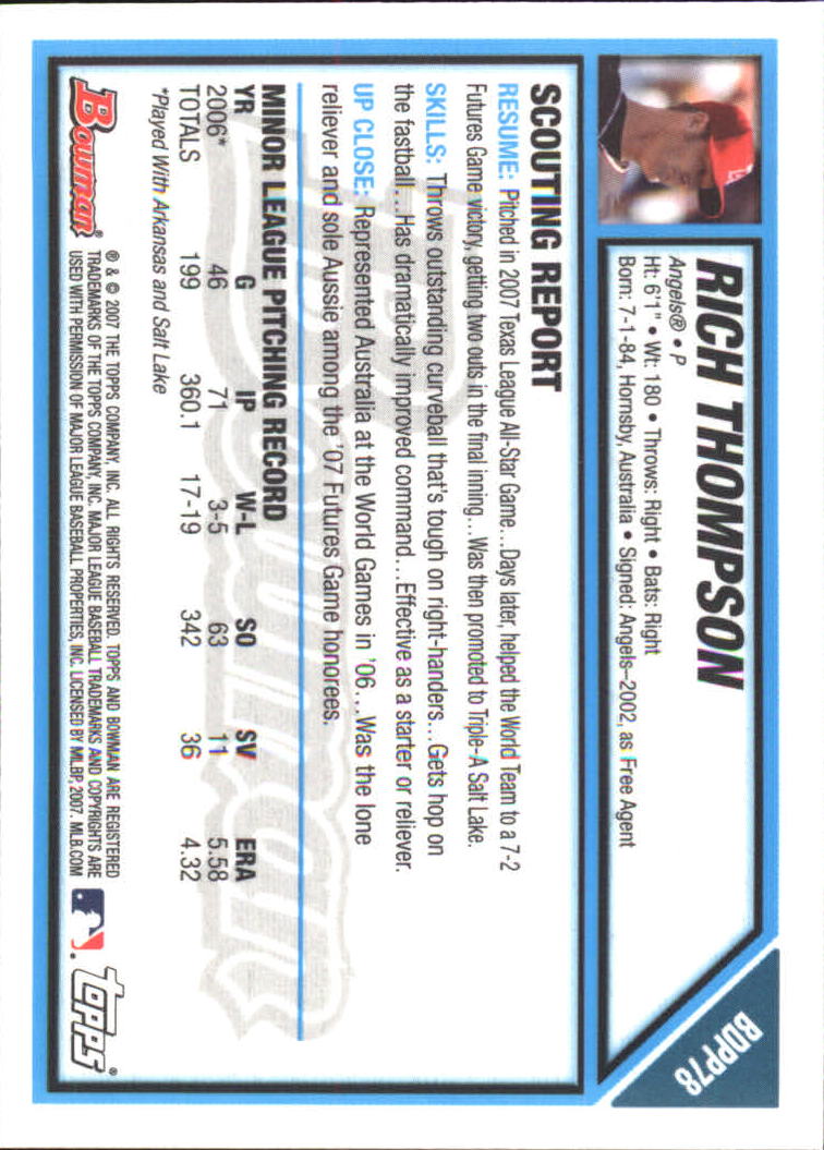 2007 Bowman Draft Baseball Part 2 Main Set (Paper) Parallel Cards - Picture 141 of 273