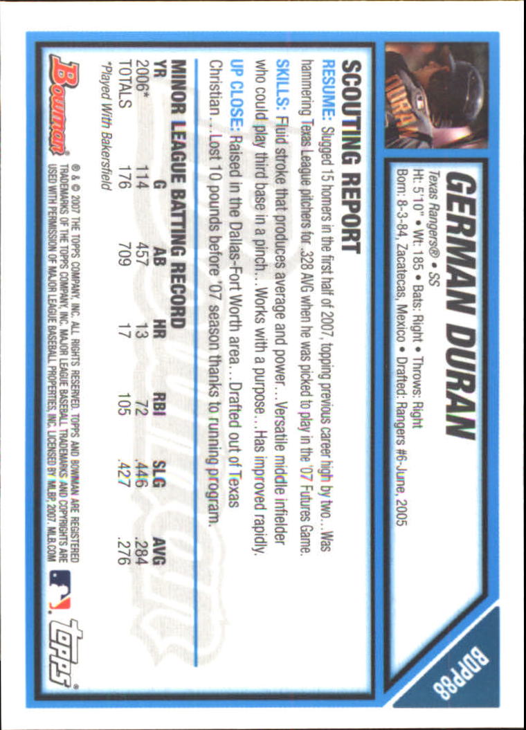 2007 Bowman Draft Baseball Part 2 Main Set (Paper) Parallel Cards - Picture 161 of 273