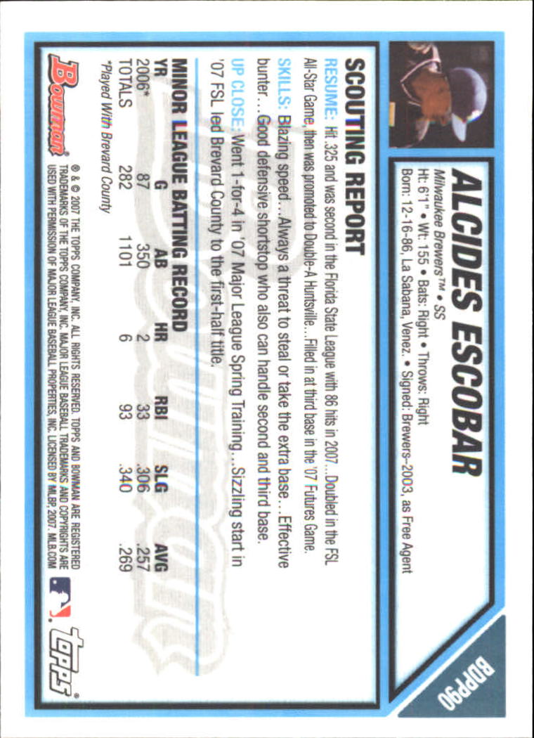 2007 Bowman Draft Baseball Part 2 Main Set (Paper) Parallel Cards - Picture 165 of 273
