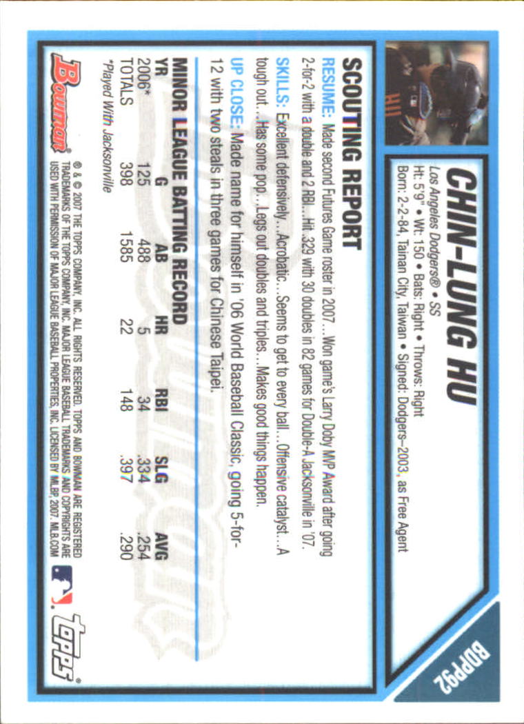 2007 Bowman Draft Baseball Part 2 Main Set (Paper) Parallel Cards - Picture 169 of 273