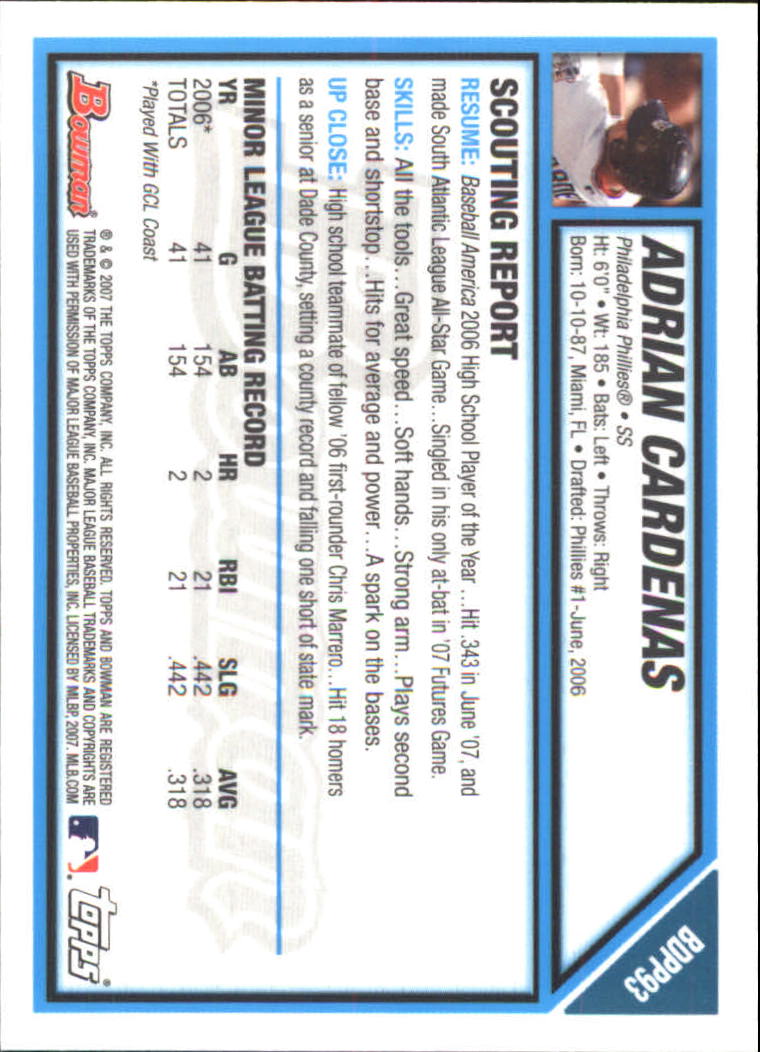 2007 Bowman Draft Baseball Part 2 Main Set (Paper) Parallel Cards - Picture 171 of 273