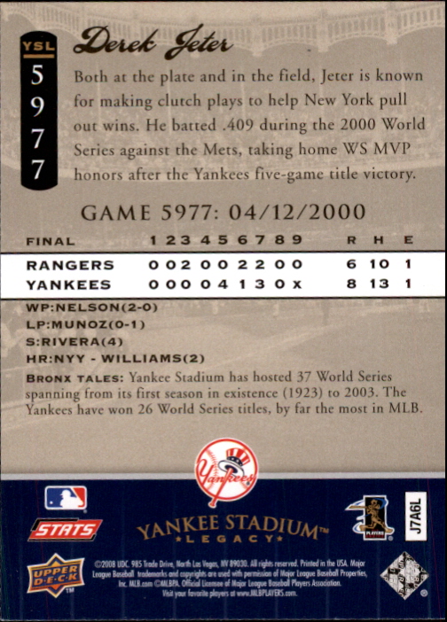 2008 Upper Deck Yankee Stadium Legacy Collection Baseball Card Pick 5107-6741 - Picture 190 of 382