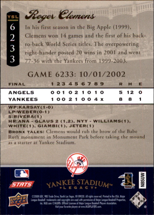 2008 Upper Deck Yankee Stadium Legacy Collection Baseball Card Pick 5107-6741 - Picture 296 of 382