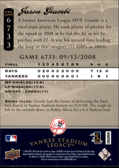 2008 Upper Deck Yankee Stadium Legacy Collection Baseball Card Pick 5107-6741 - Picture 380 of 382