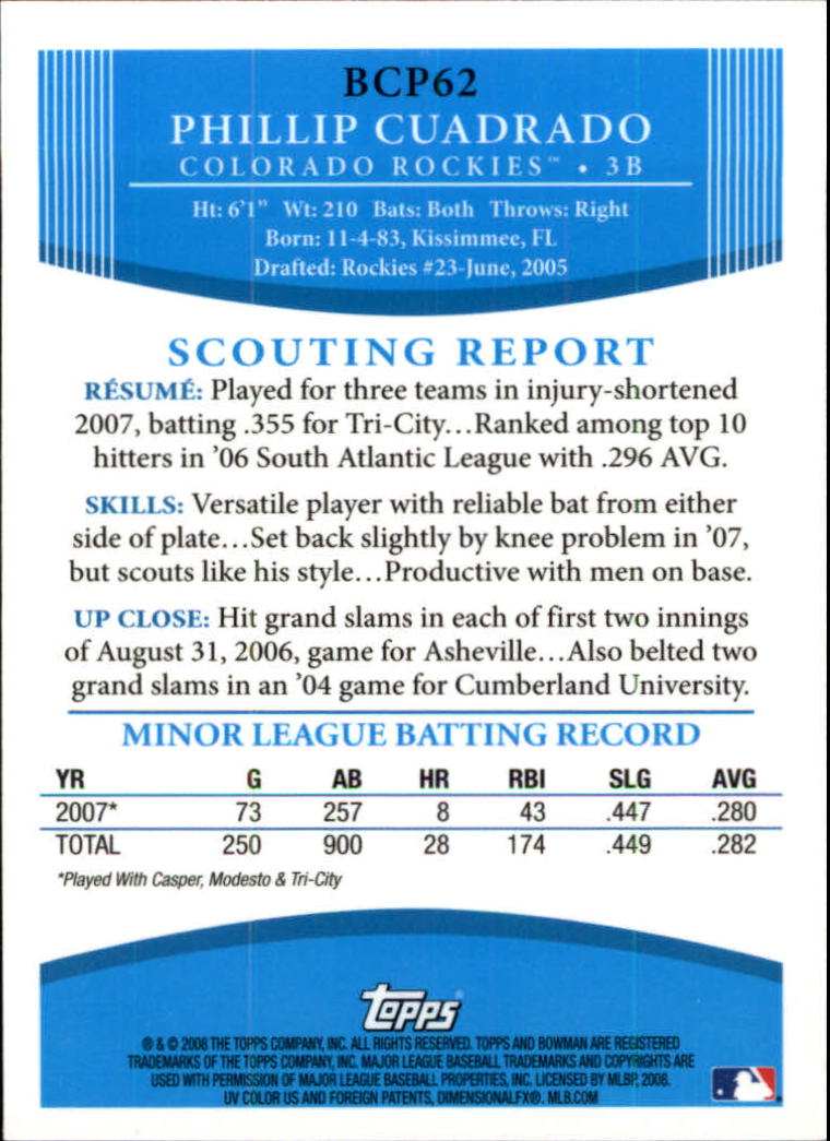 2008 Bowman Chrome Baseball "Prospects" Insert and Autograph Cards - Picture 61 of 339