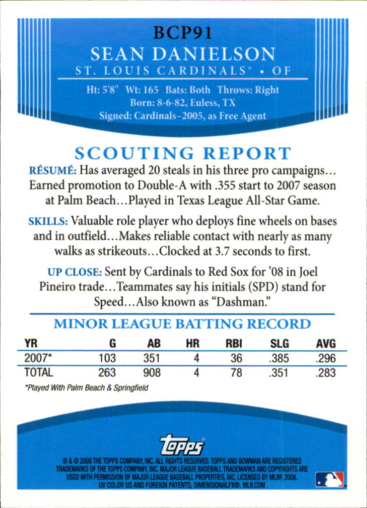 2008 Bowman Chrome Baseball "Prospects" Insert and Autograph Cards - Picture 87 of 339