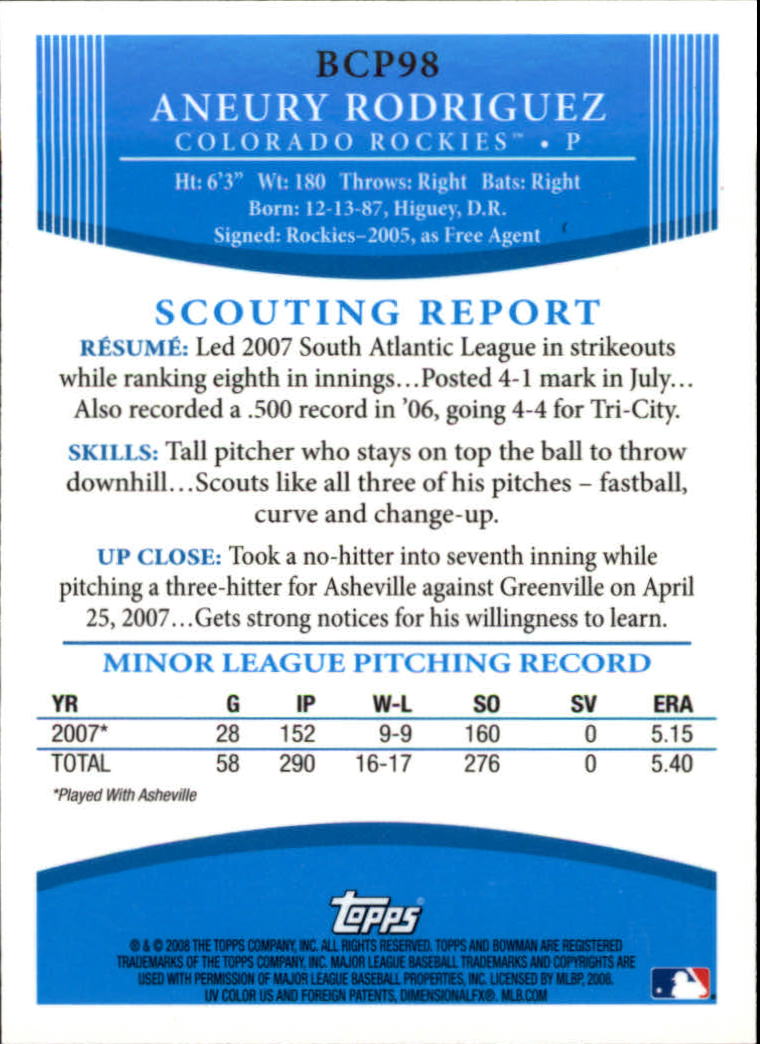 2008 Bowman Chrome Baseball "Prospects" Insert and Autograph Cards - Picture 95 of 339