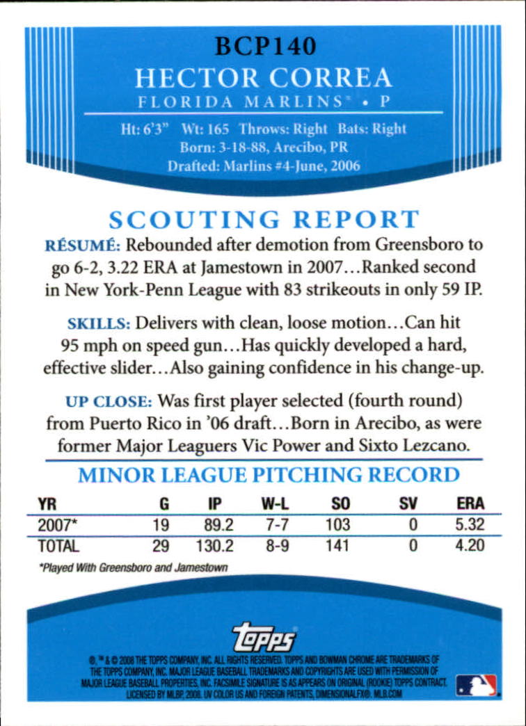 2008 Bowman Chrome Baseball "Prospects" Insert and Autograph Cards - Picture 127 of 339