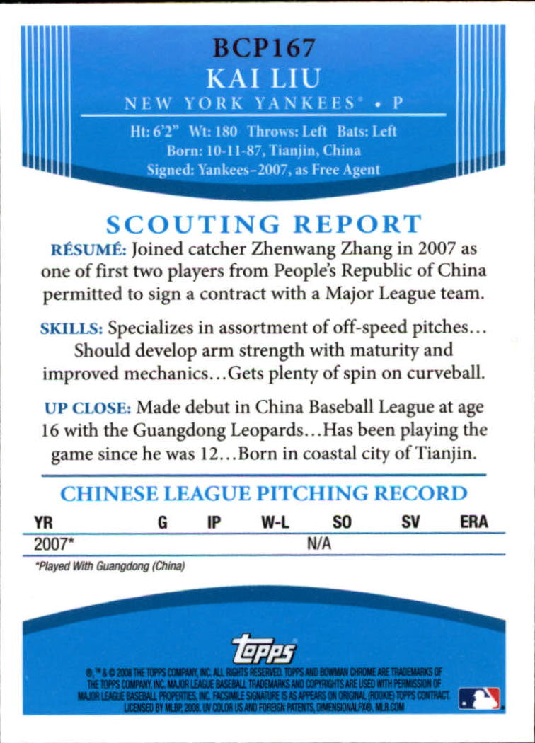 2008 Bowman Chrome Baseball "Prospects" Insert and Autograph Cards - Picture 181 of 339