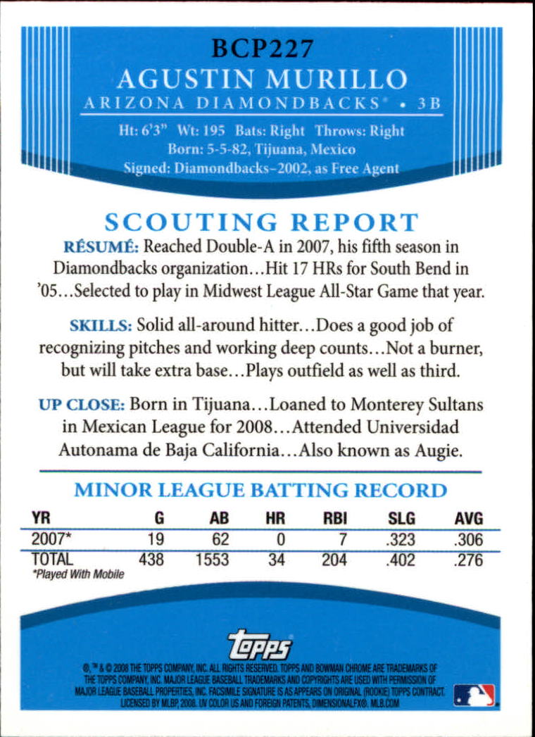 2008 Bowman Chrome Baseball "Prospects" Insert and Autograph Cards - Picture 297 of 339