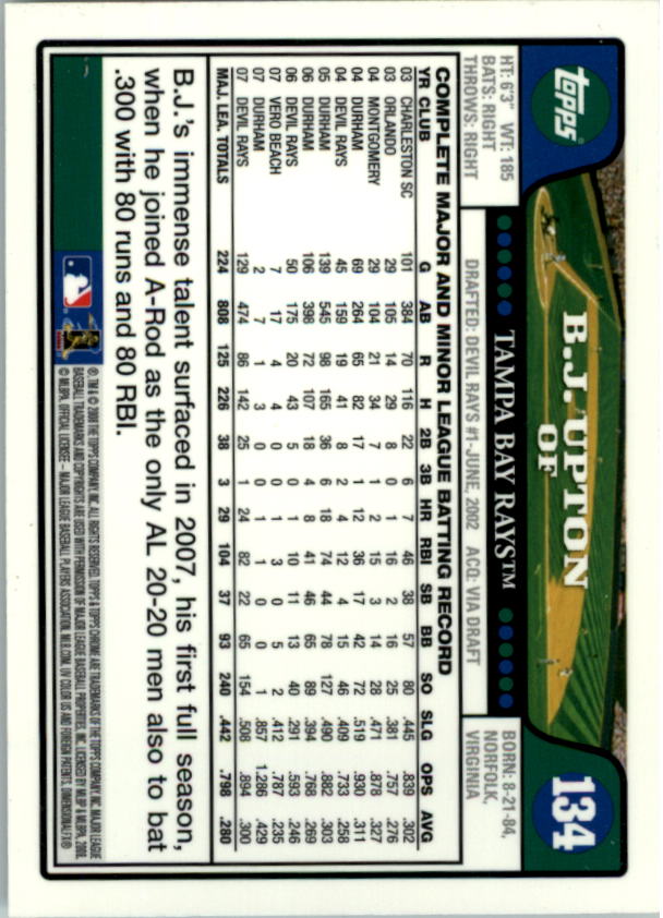 2008 Topps Chrom Baseballkarte #1-239 - wählen Sie Ihre Karte - Bild 200 von 325