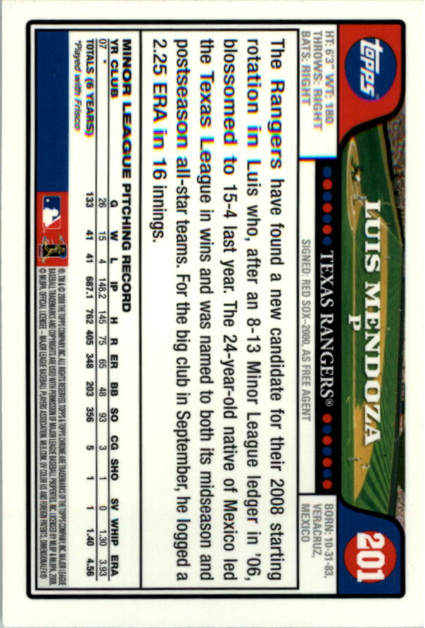 2008 Topps Chrom Baseballkarte #1-239 - wählen Sie Ihre Karte - Bild 292 von 325