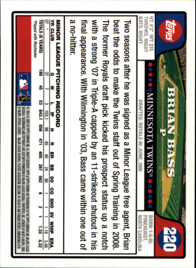 2008 Topps Chrom Baseballkarte #1-239 - wählen Sie Ihre Karte - Bild 324 von 325