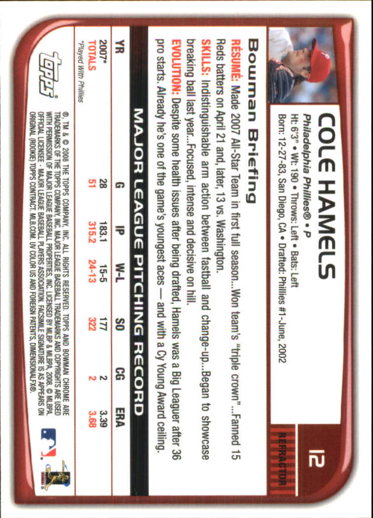 2008 Bowman Chrome Refractors Baseball Card Pick - Picture 25 of 423