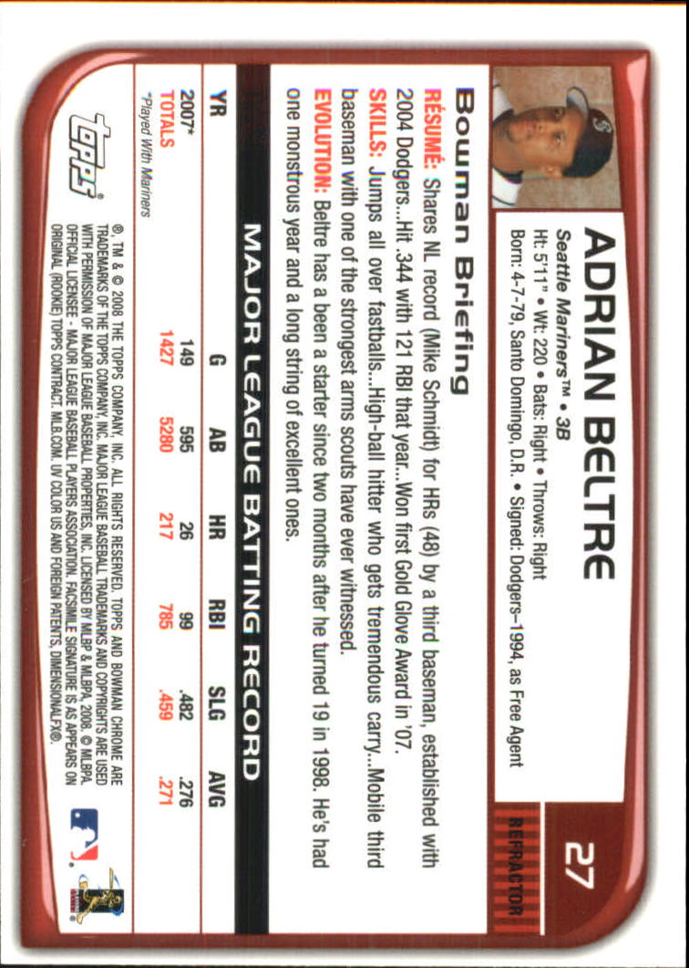 2008 Bowman Chrome Refractors Baseball Card Pick - Picture 53 of 423