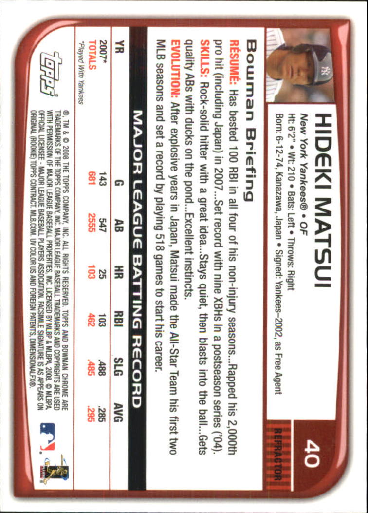 2008 Bowman Chrome Refractors Baseball Card Pick - Picture 79 of 423