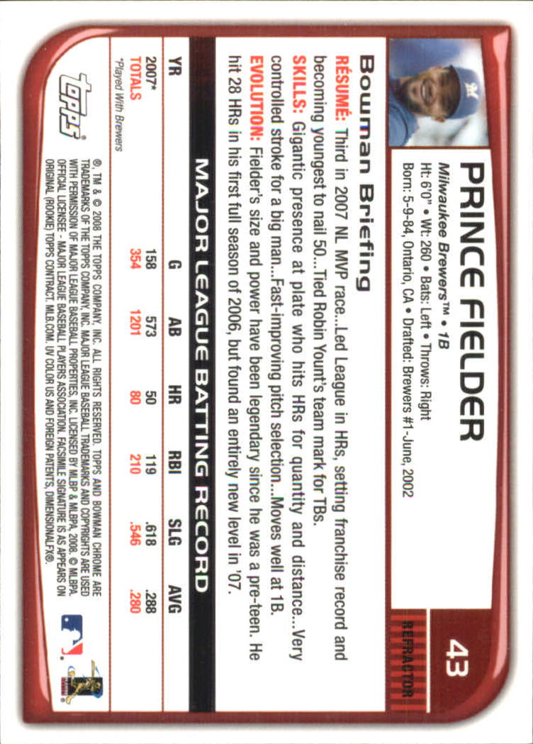 2008 Bowman Chrome Refractors Baseball Card Pick - Picture 85 of 423