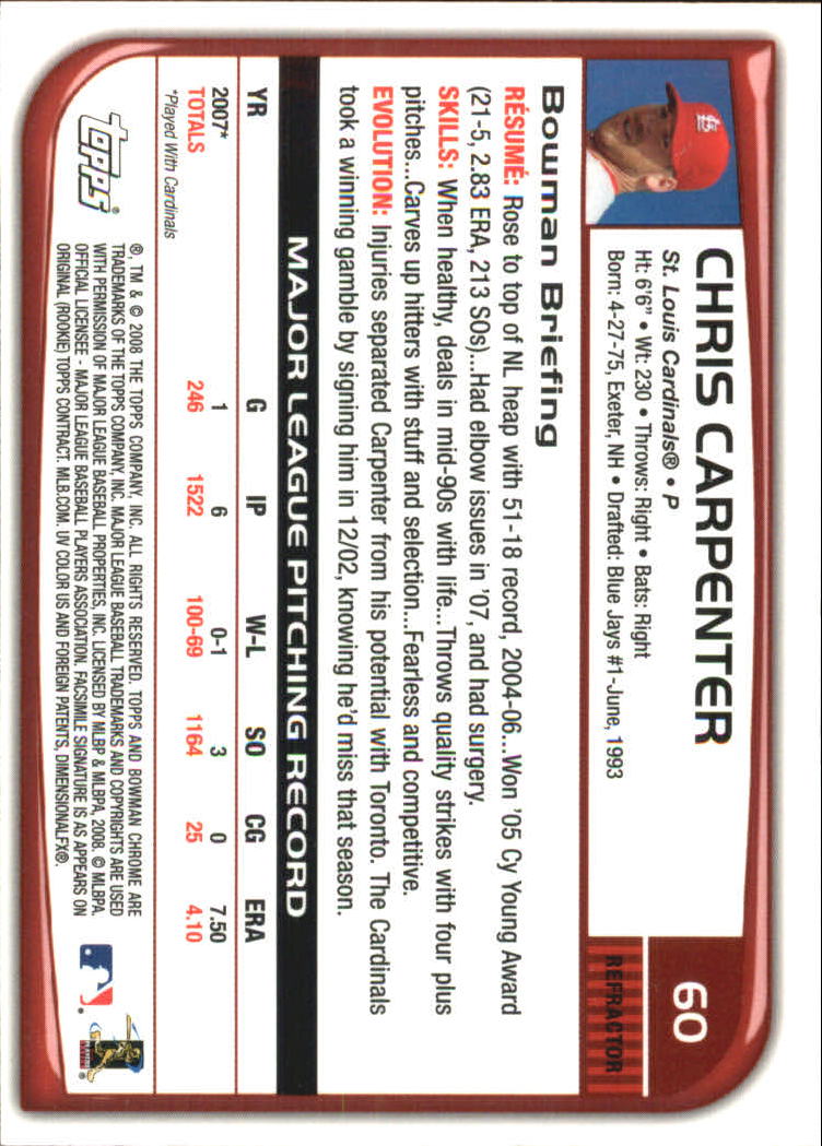 2008 Bowman Chrome Refractors Baseball Card Pick - Picture 117 of 423