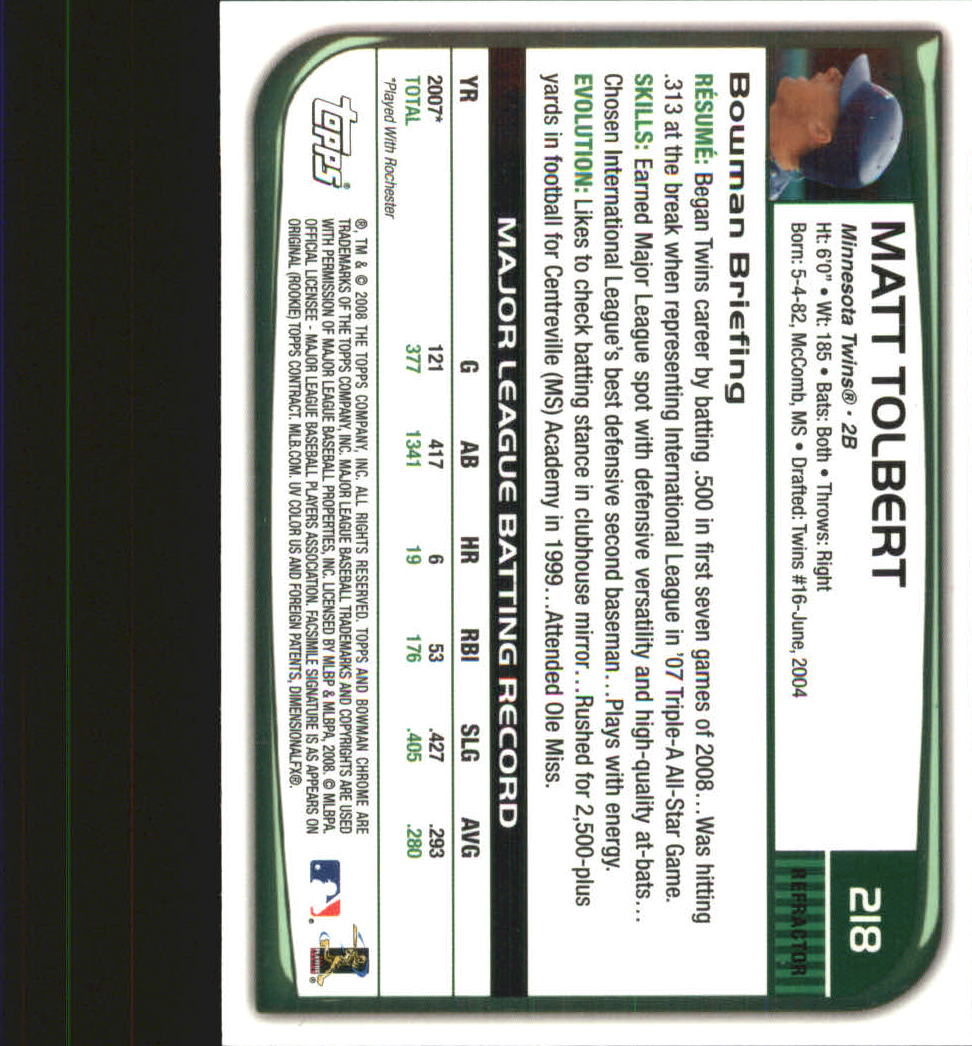 2008 Bowman Chrome Refractors Baseball Card Pick - Picture 419 of 423