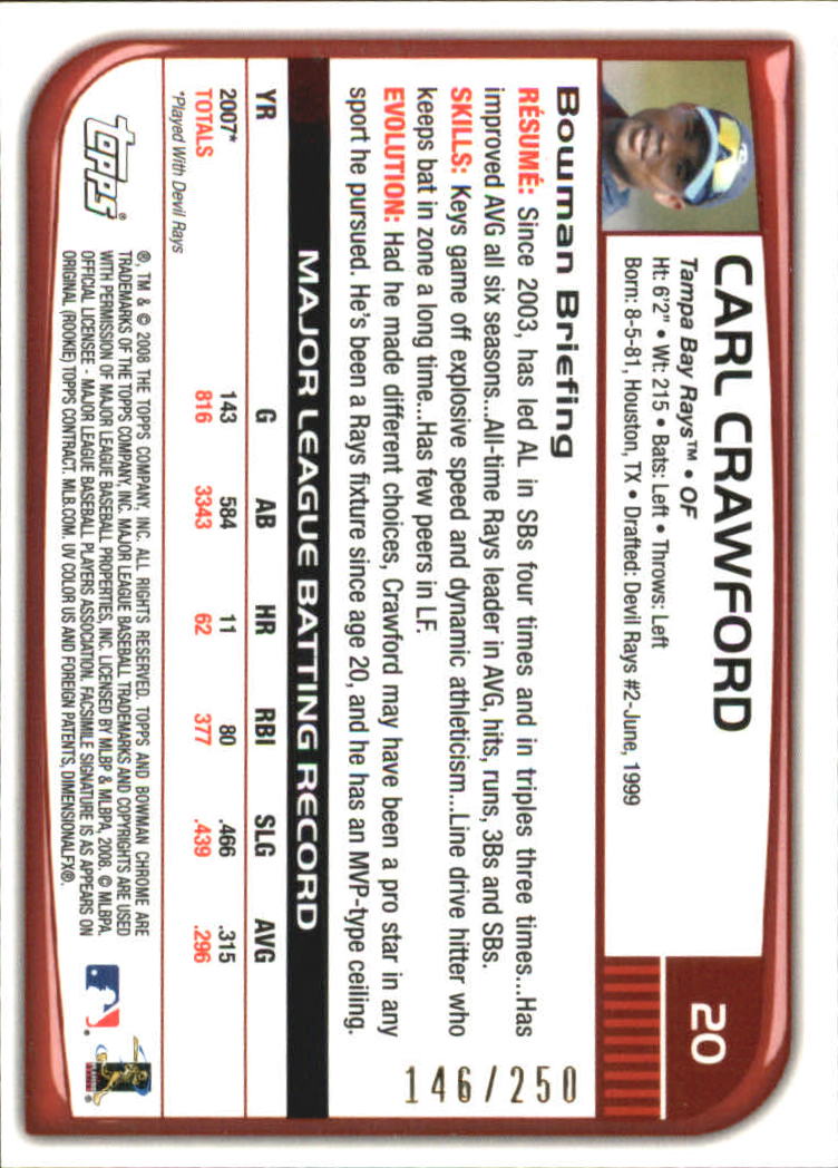 2008 Bowman Chrome Baseball "X-Fractors" Main Set Parallel Cards - Picture 9 of 113